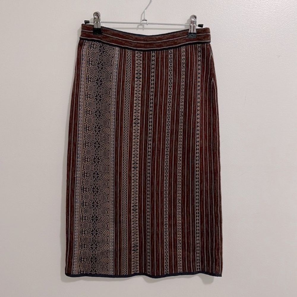 Peruvian Connection Maroon Blue Striped Printed Skirt Womens XS